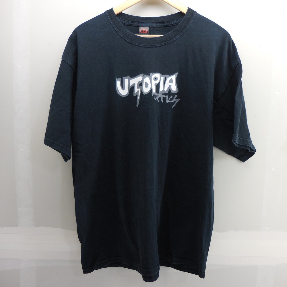 Vintage Utopia Optics Mens Graphic T-Shirt Black XL Short Sleeve Logo Tee 90 Y2K